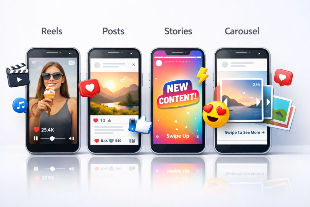 sosyal medya içerik türleri reels post story örnekleri