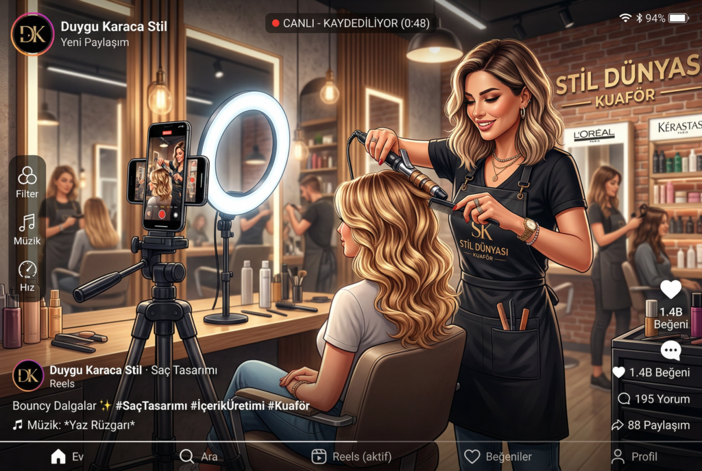 kuaför reels video çekimi instagram içerik üretimi