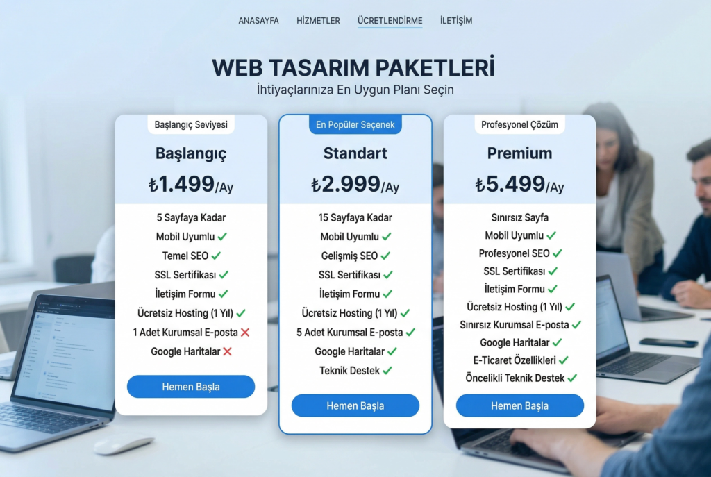 web tasarım paketleri karşılaştırma